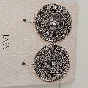 ViVI Large Filagree Silvertone Pierced Earrings